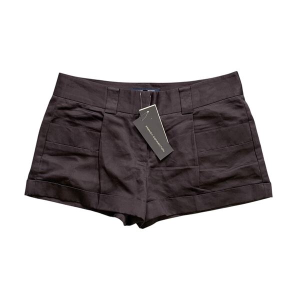 French Connection Shorts Women 8 Black Mid Rise Pocket Cuffed Linen Blend Sateen - Picture 1 of 11